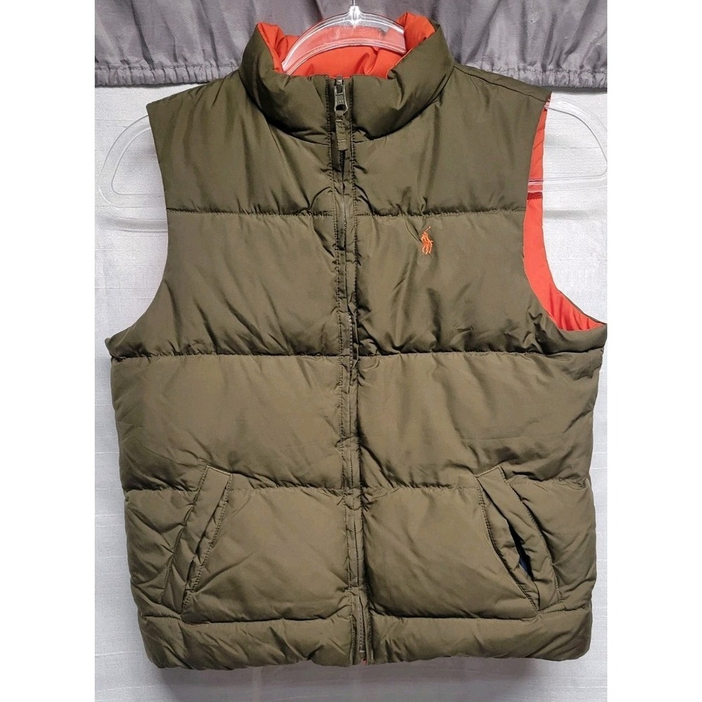 Polo Ralph Lauren Goose Down Puffer Vest Orange Green Reversible Kids 7 *READ* - Picture 4 of 14